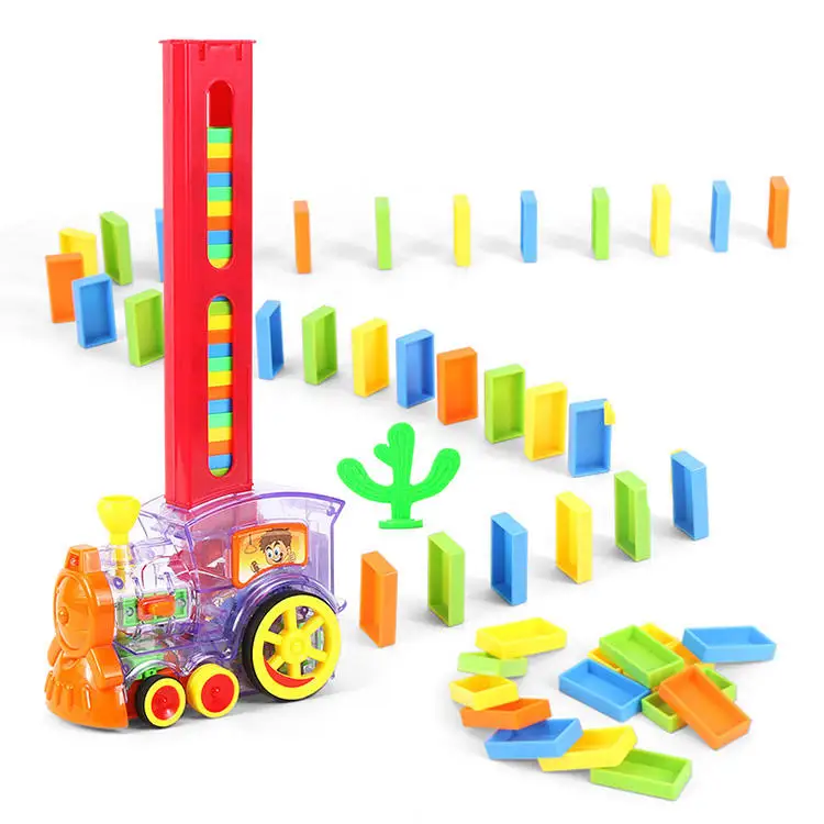 Factory Wholesale New High Quality Kids Game Toys 60 Blocks Set Automatic Domino Train