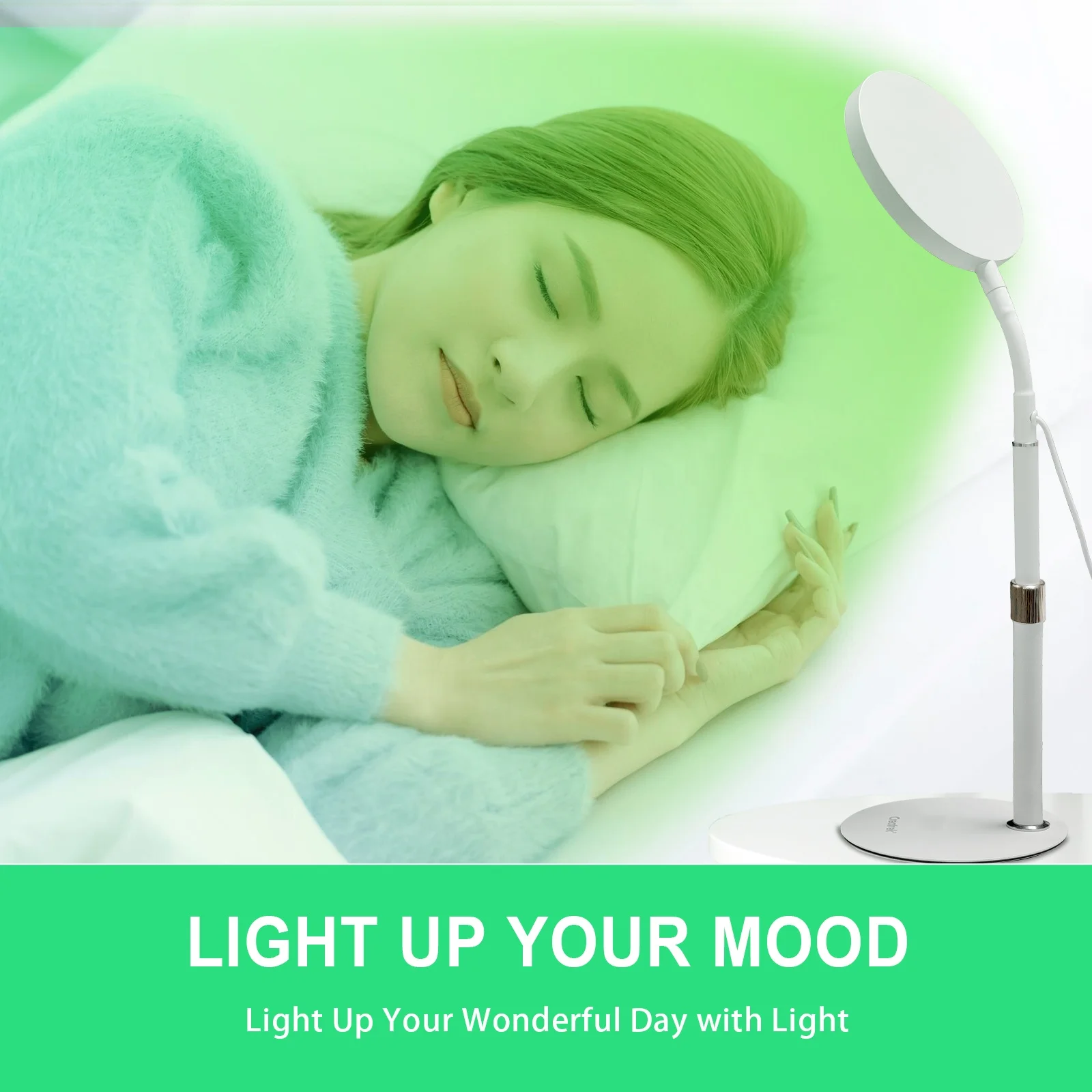 Light therapy lamp, green light therapy with timer function and adjustable brightness to help improve your sense of well-being