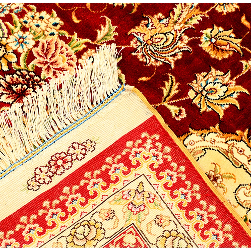 Nanyang Yuxiang High Quality Beautiful Floral Pattern Persian Knot Hand-made Pure Silk Carpet for Home Decor
