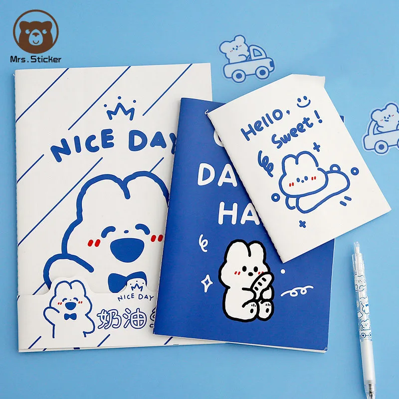 Cute Cartoon Cream Bear Notebook Set School Office Supplies Kawaii Notepads DIY Scrapbooking Student Stationery Journal Notebook