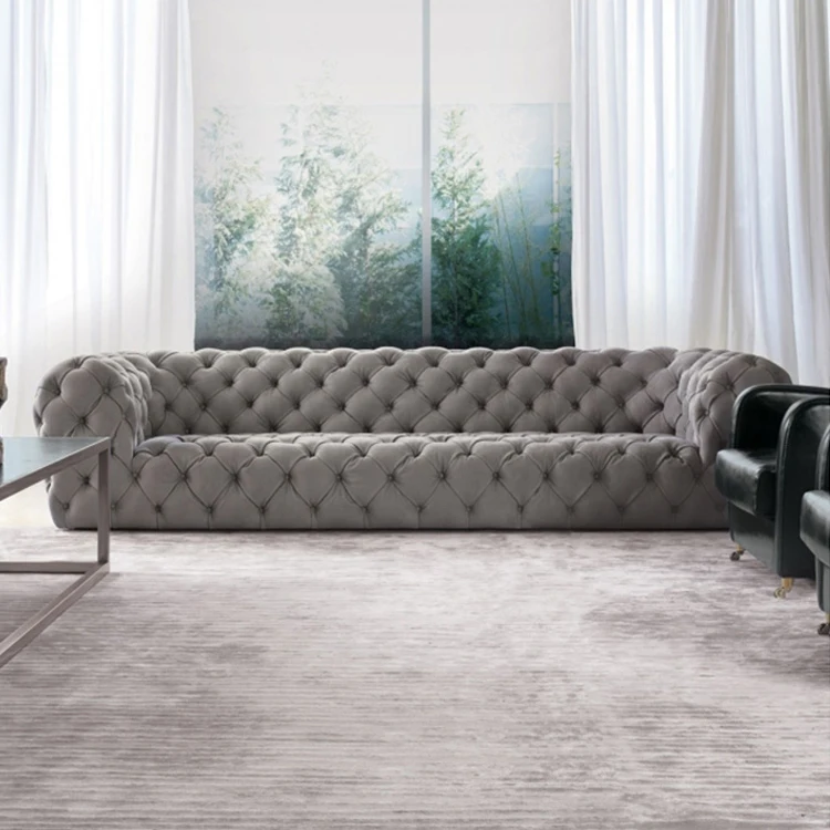 Mid Century Classic Sofa Chesterfield Blue Leather Lounge Sofa for Living Room Home tufted couch sofa sets