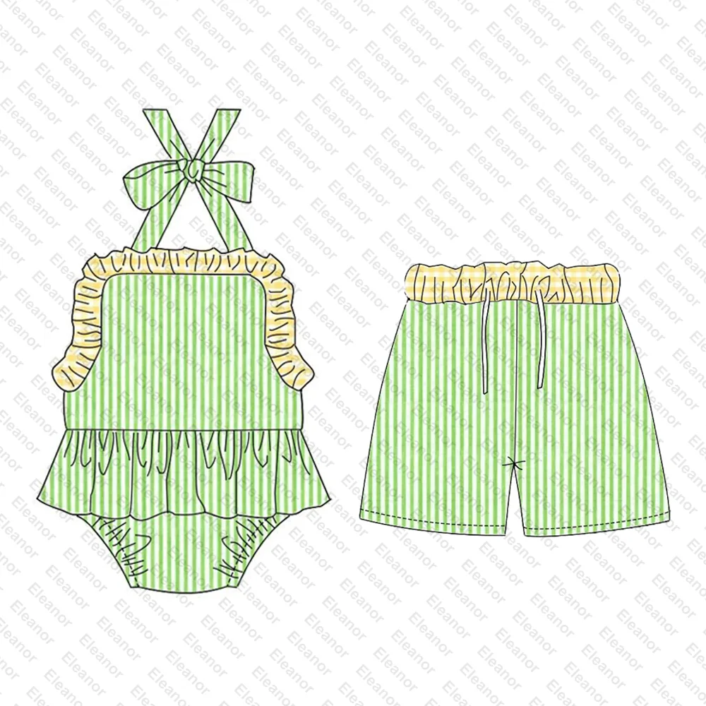 Custom bikini swimsuit for baby toddler kids girl seersucker brother sister matching bathing suit swim trunks