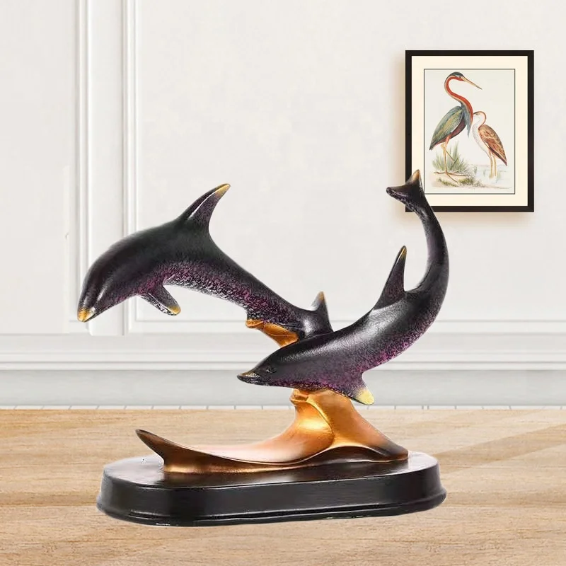 Wholesale polyresin ornaments coral for home decorative artificial white resin Sculpture dolphin