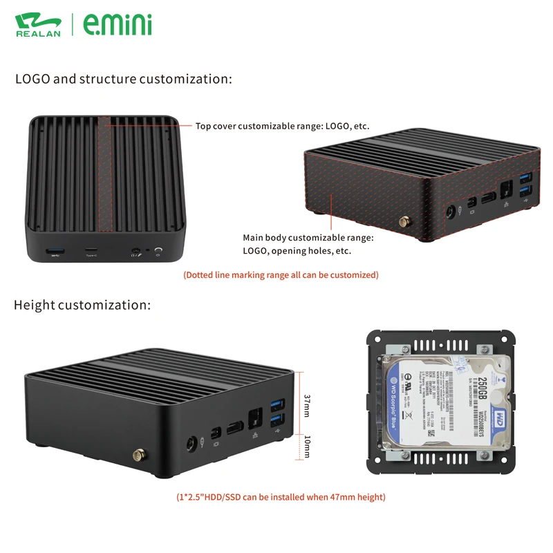 Realan fanless embedded computer thin client core i3 i5 i7 mini pc