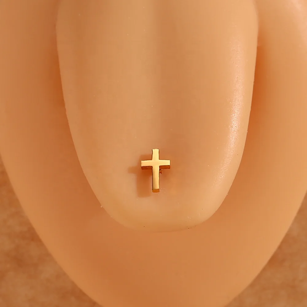 18K Gold Plated Piercing Jewelry 316L Stainless Steel Cross Stud Earring Letter H Hollow Heart Nose Stud Set