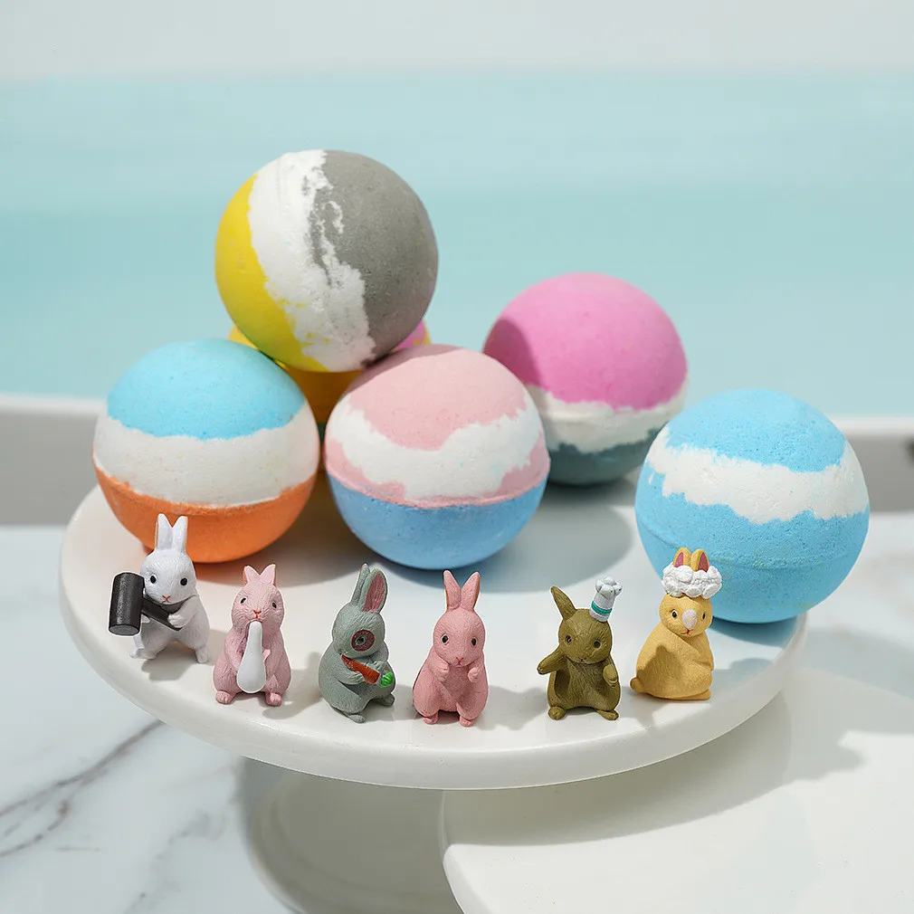 Essential oil bath ball 6 color cartoon rabbit bath salt ball Bubble toy bath salt ball 105g