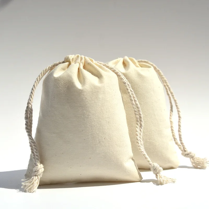 Recycle  Cotton Canvas Fabric Linen Gift Packaging Pouch flat bottom Organic soft Cotton Drawstring Bag with custom logo