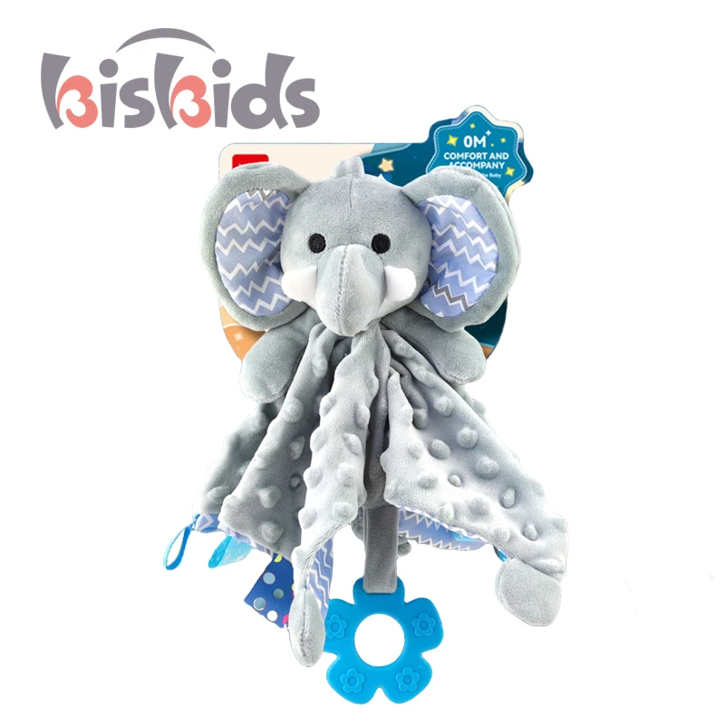 Soft Comfortable Stuffed Plush Cartoon Elephant Animal Saliva Towel Baby Security Blanket Sleeping Soothing Toy