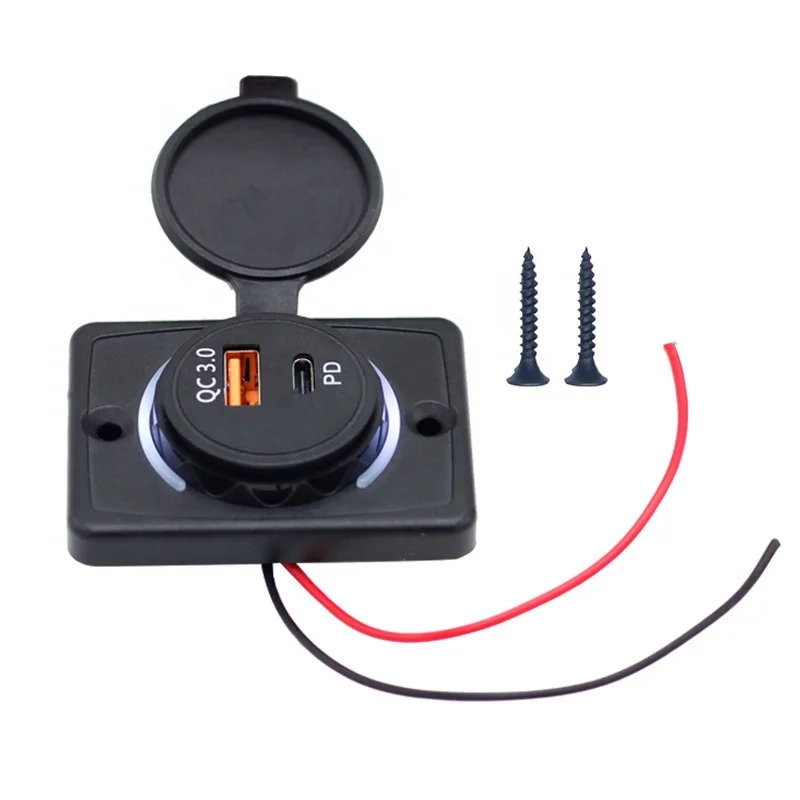 DC 12V 24V Dual Port Panel Surface Mount Fast Type-C Charger QC3.0 Type C PD USB Socket