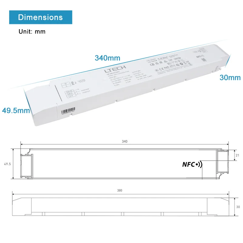 LTECH LM-240-24-G2D2 0 ~ 240 Вт 10 А 24 В NFC DALI2 СВЕТОДИОДНЫЙ Драйвер Регулируемый корпус длина затемнения интеллектуальный настраиваемый светодиодный драйвер