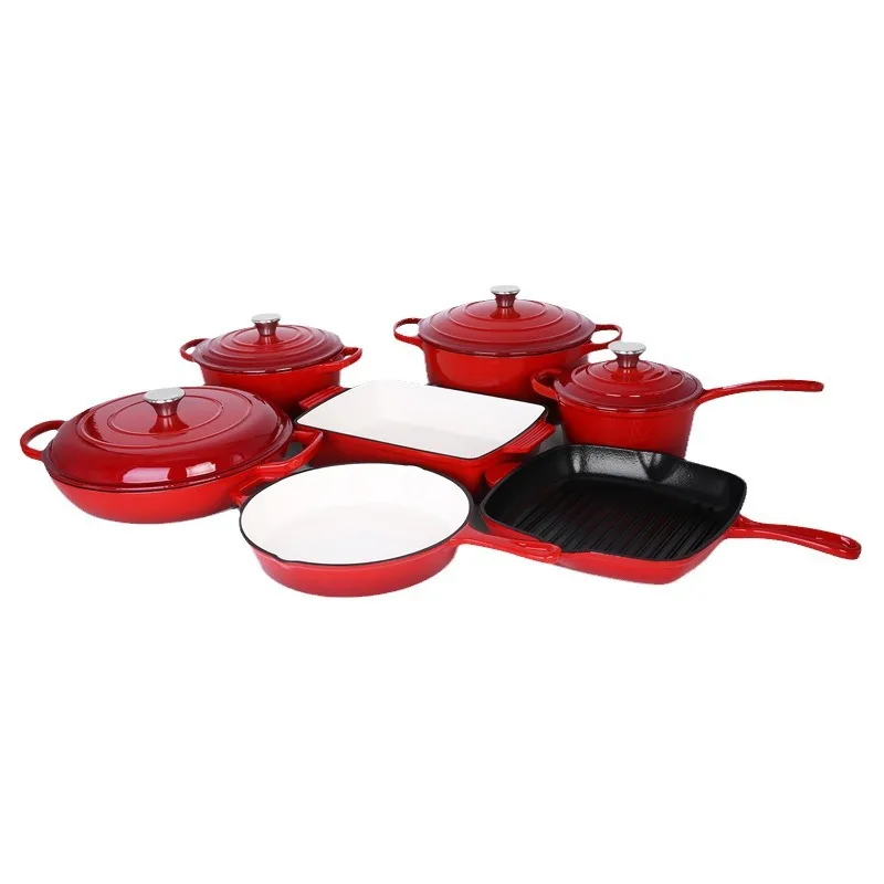 7 Piece Set Kitchen Enameled Dutch Oven Cast Iron Cookware Casserole Cooking Soup & Stock Pots And Pans Set