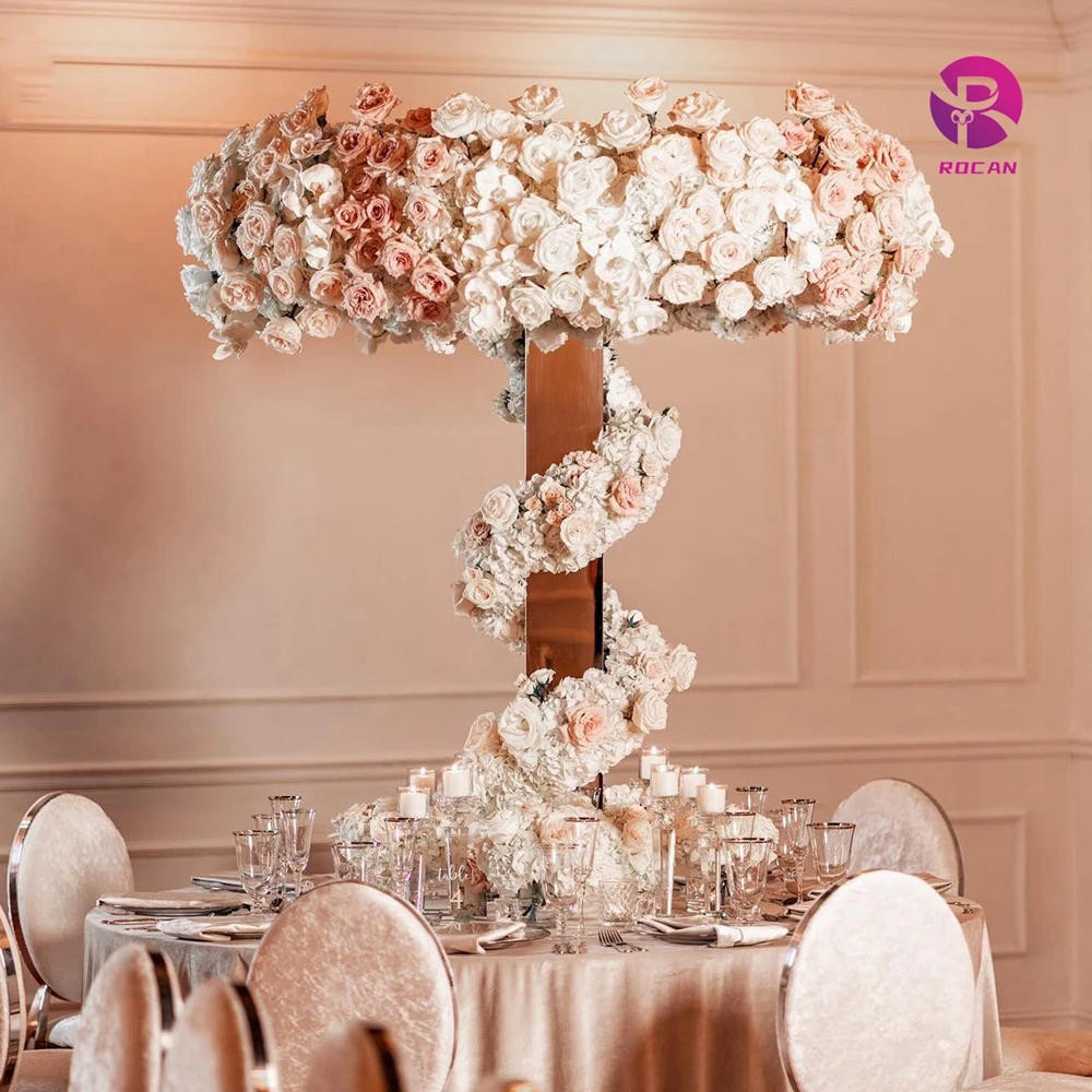 Gold Centerpiece with Flower Wring Stainless Steel Column Flower Stand wedding centerpieces table decorations