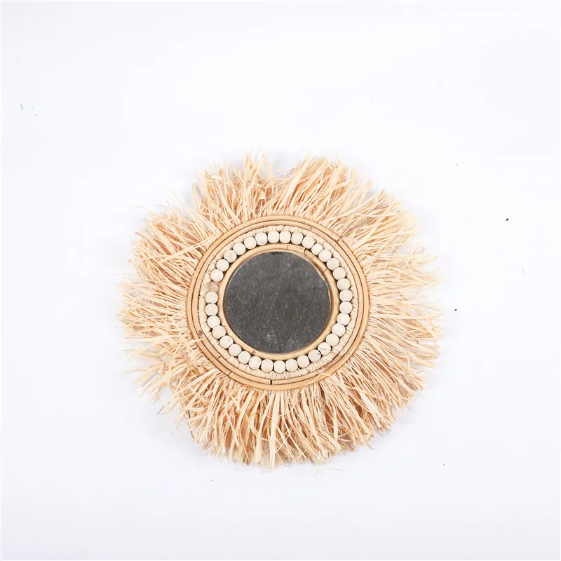 Customized  Hot Selling Handmade Raffia Mirror Home Decoration