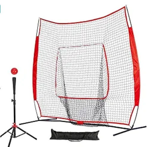 6x6ft Portable Baseball & Softball Net for Hitting and Pitching with Sturdy Bow Frame,Battting Tee,Ball caddy and 2 Strike Zones
