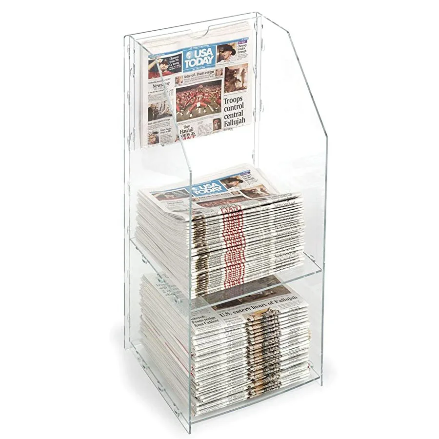 Detachable Tiered Clear Acrylic Newspaper Rack For Table Durable Acrylic Newspaper Display Shelf Newspapers Holder For Home