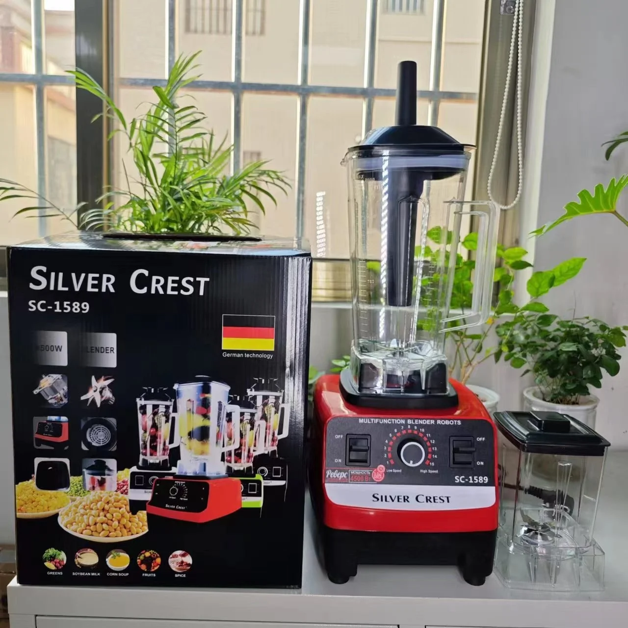 Home Kitchen Multifunctional 4500w Sc-1589 Commercial Food Processor Heavy Duty Silver Crest Blender