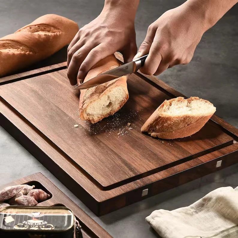 Hotel Restaurant Long Large Charcuterie Cheese Cutting Board Natural Shape Long Wood Blank Acacia Cheese Board Set