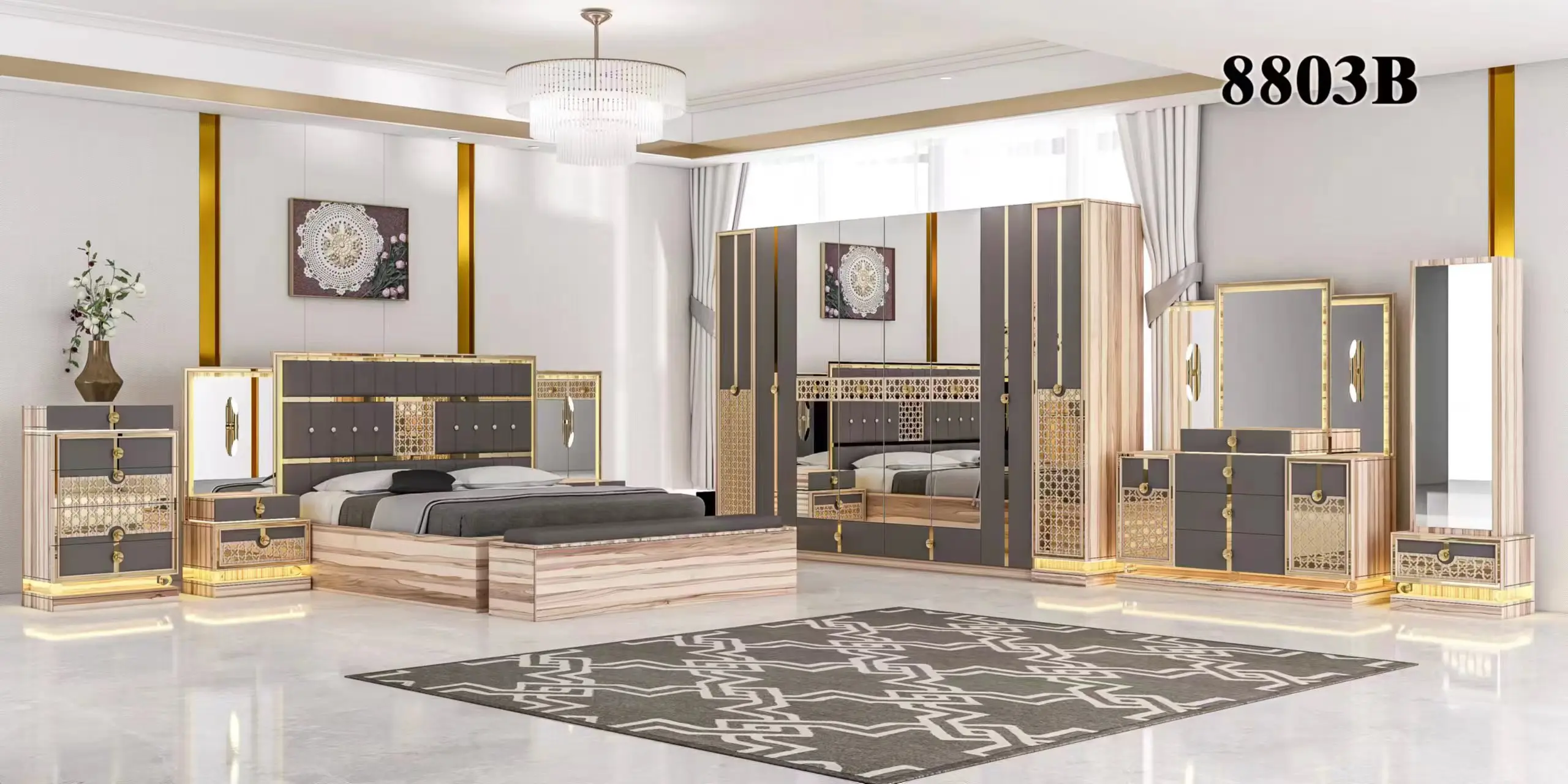 Modern New Coming Painting MDF Board Good Quality 8PCS Bedroom Set Furniture for Home