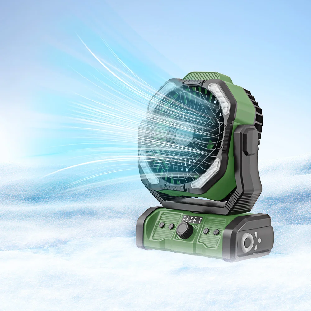 DELI Double Motor Camping Fan 20000mAh Battery With Led Lights USB Rechargeable Fan Automatically Oscillating Tent Outdoor Fan