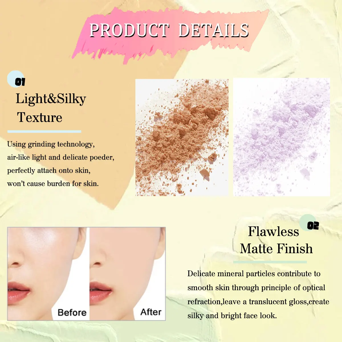 Talc-free Paraben-free face powder private label vegan waterproof makeup loose setting powder