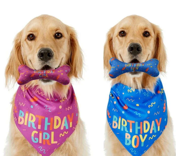
Pet scarfs dog birthday bandana scarfs with bone toy for birthday party dog 