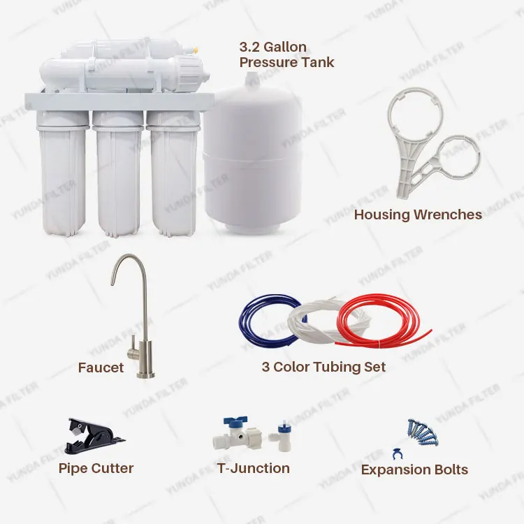 PP GAC CTO Water Filter Replacement Under Sink 75 100 GPD 5 Stage Home Use No Pump RO Filter System
