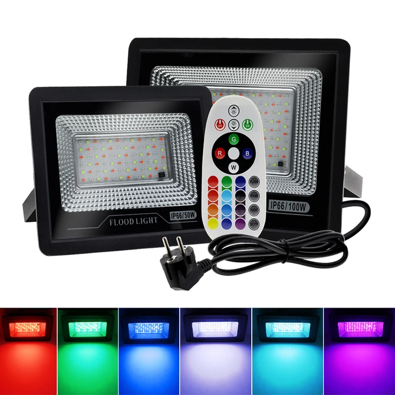 RGB Flood Light 100W 50W 30W 20W RGB Reflector IP68 Waterproof LED Spotlight 110V/220V Projector Lamp Outdoor Garden Lighting