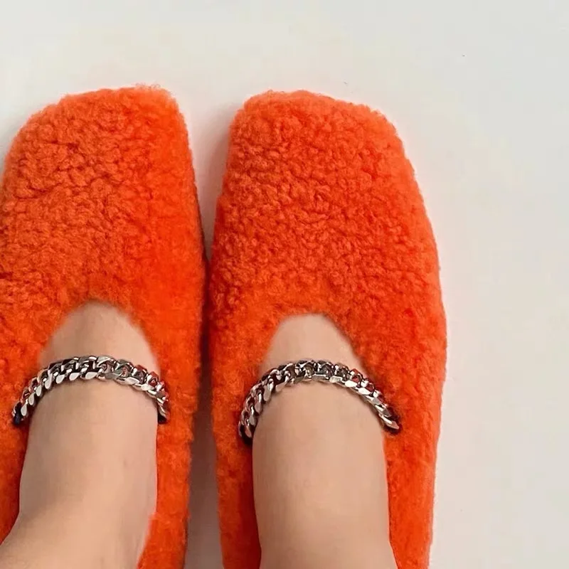 
Flat-heel for Ladies Real Lambs wool Fur Shoes Women Fashion Outdoor For four seasons 