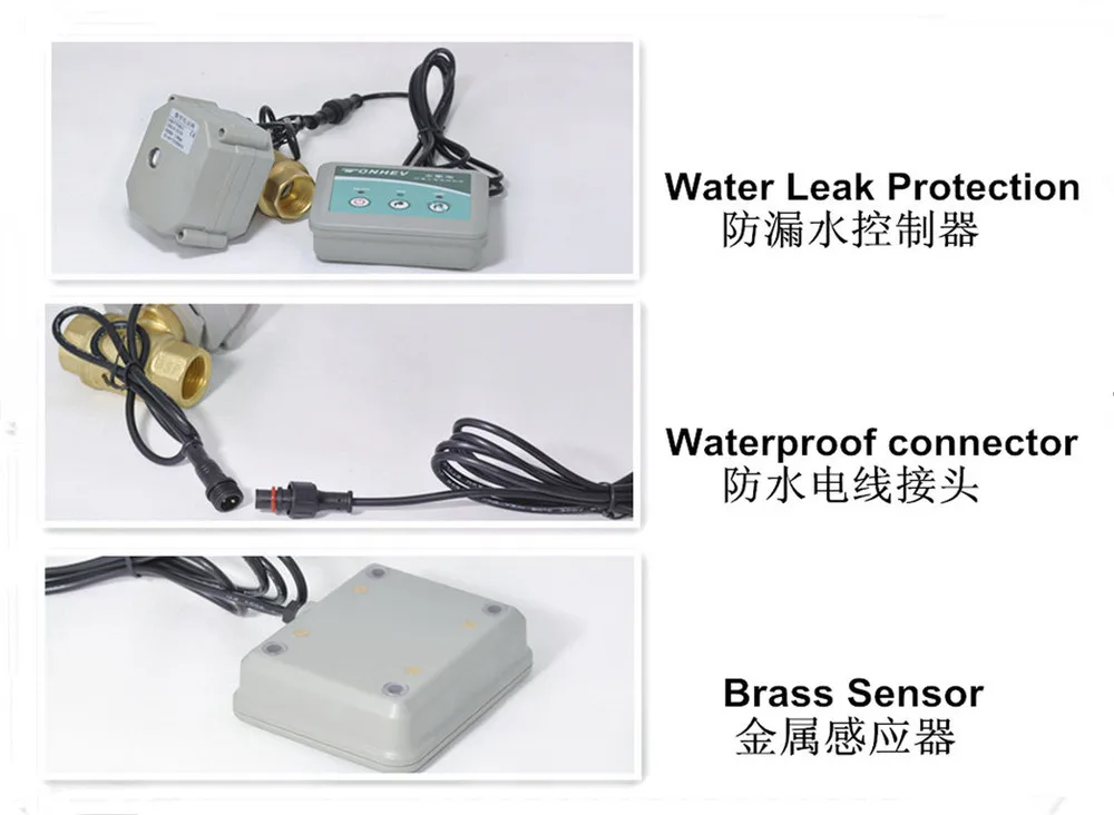 Factory Price DC3V NPT/BSP1/2' Wired Brass Water Leak Alarm Electric ball valve with battery supply