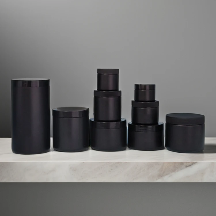 Custom 500ml 300ml 4oz 1L 1000ml 500 750 1000 ml Matte Black PE HDPE Plastic Wide Mouth Jar For Powder Supplements Packaging