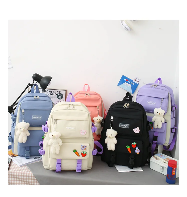 Custom Logo Large Capacity Teenagers Backpack Canvas Travel Waterproof Backpack School Bags 5pcs Set