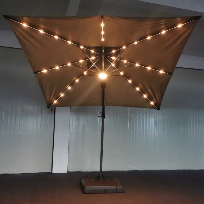 Luxury 3*3m square waterproof windproof outdoor umbrella roman parasol with lighting for garden