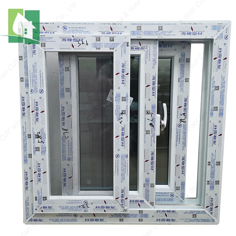 conch brand upvc profile sliding window plastic window with double insulated low e glass