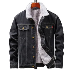 MDJ006 hot sale warm thicken coat men winter jacket plus size coat fleece jean jacket black denim jacket men plus size