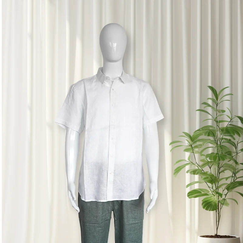 Wsp Clearance Sale Manufactory Direct Mens Shirt Short Sleeve White Short Linen Western Linen Shirt Natural
