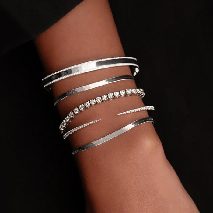 Statement Jewelry Open Design Adjustable Silver 925 Gold Plated Pave Diamond Claw Cuff Bracelet Women