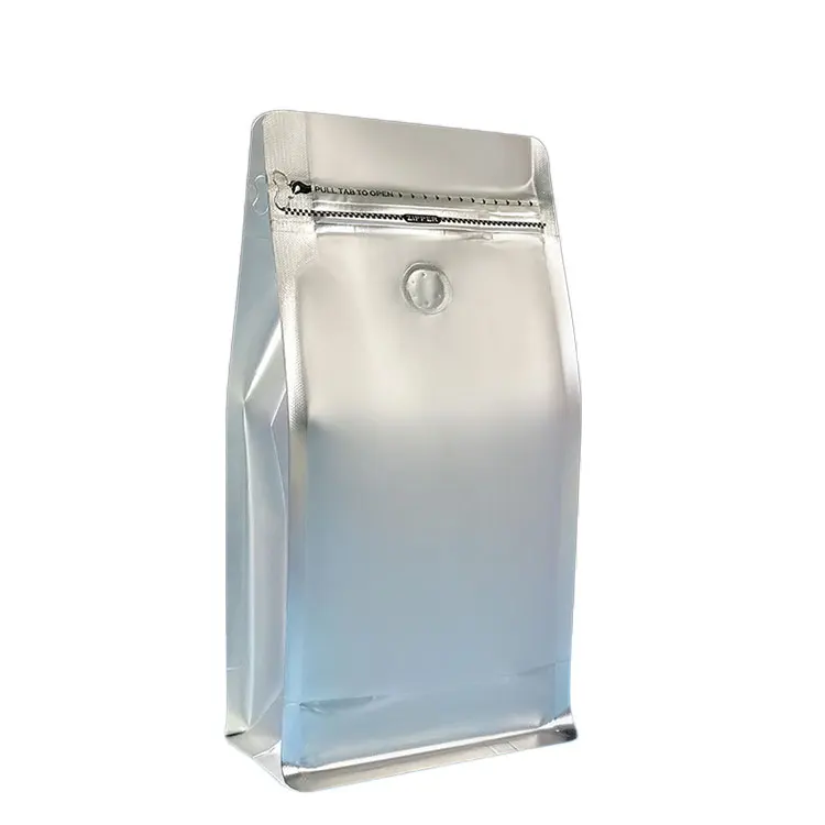 125g 250g 500g 1kg Aluminum Foil Eight Side Seal Flat Bottom Coffee Bean Bags With Valve