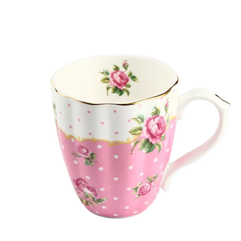 
Wholesale 420ML Breakfast Milk Mug Ceramic Coffee MUg Floral Bone China Tea Mug 