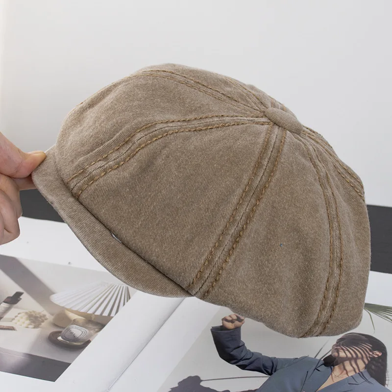 Wholesale custom vintage newsboys caps wash cotton denim flat bill cap for men ivy newsboy beret hat