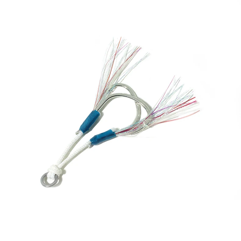 Fishing Jig Lure Assist Strong Hook Saltwater Double Hook with luminous tinsel Offshore Heavy Jigging Hooks