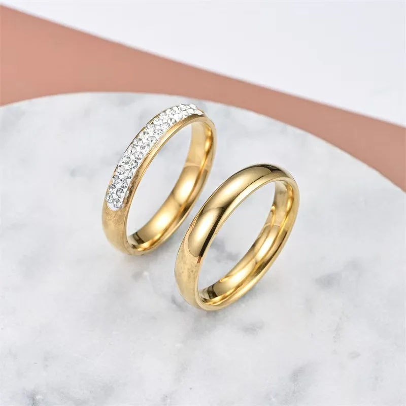 Wholesale stainless steel ring fashion light luxury couple zircon ring 18K titanium steel ladies butterfly set ring