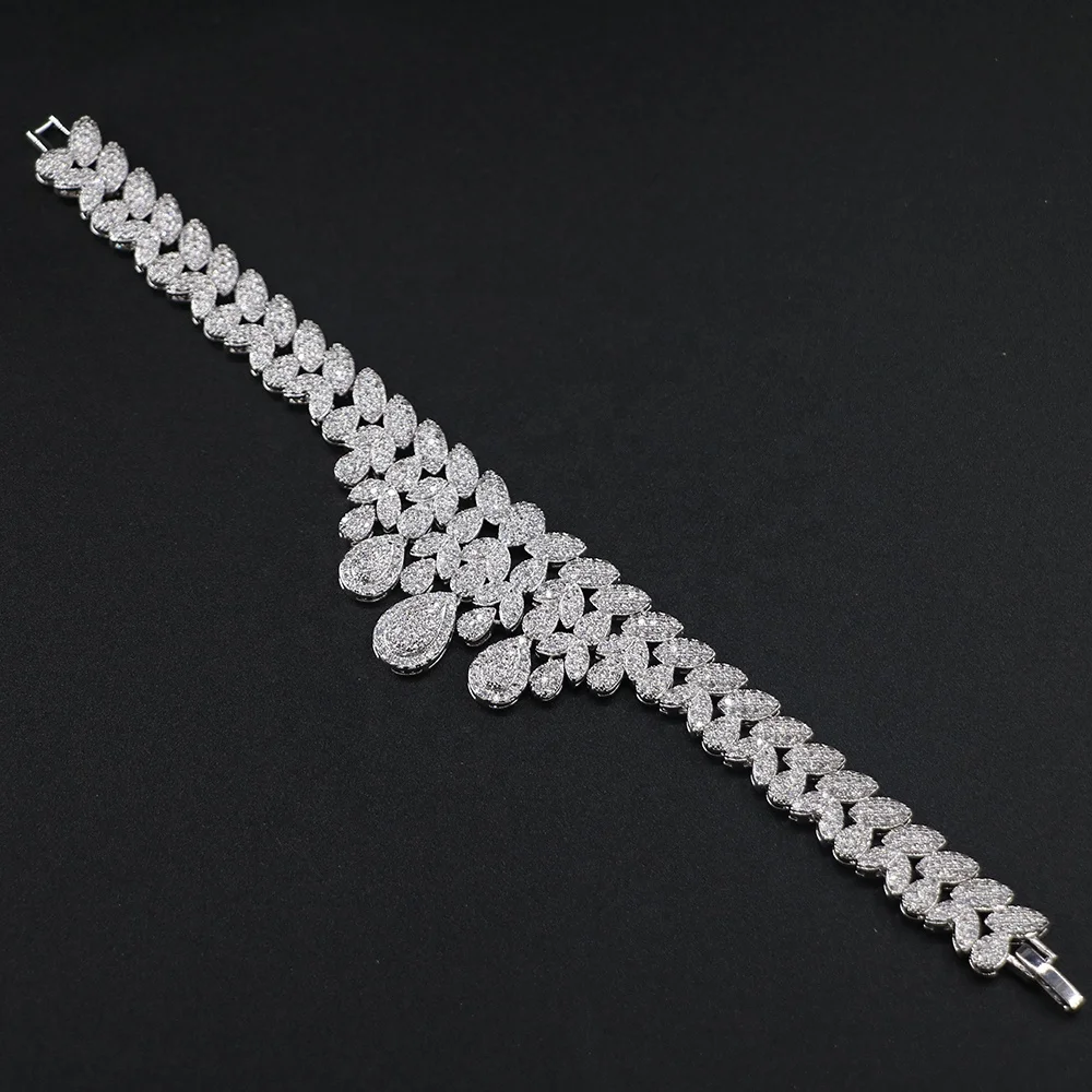 Bedazzled African Luxury Fashion Rhodium Plating Wedding Dubai Women Big Zirconia Jewelry Set