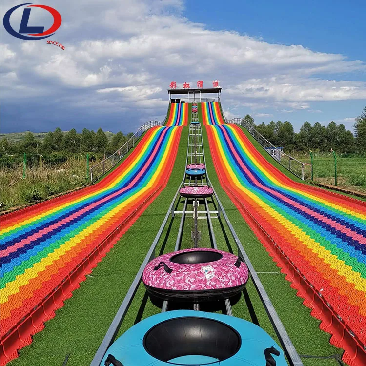 Custom Size Playground Resort Game Mountain Attraction Dry Slide Large Plastic Rainbow Slide For Sale