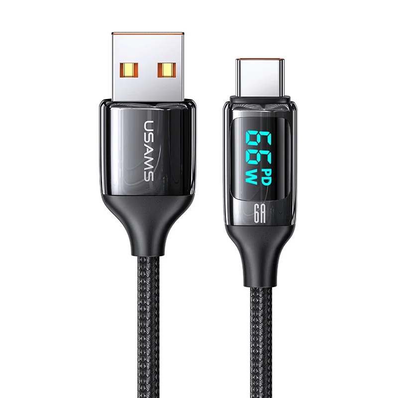 2021 Новый USAMS U78 типа C для USB-C 100W PD кабель 1,2 м 6A 2.4A ток светодиодный цифровой дисплей зарядки кабели для передачи данных для iPhone 13