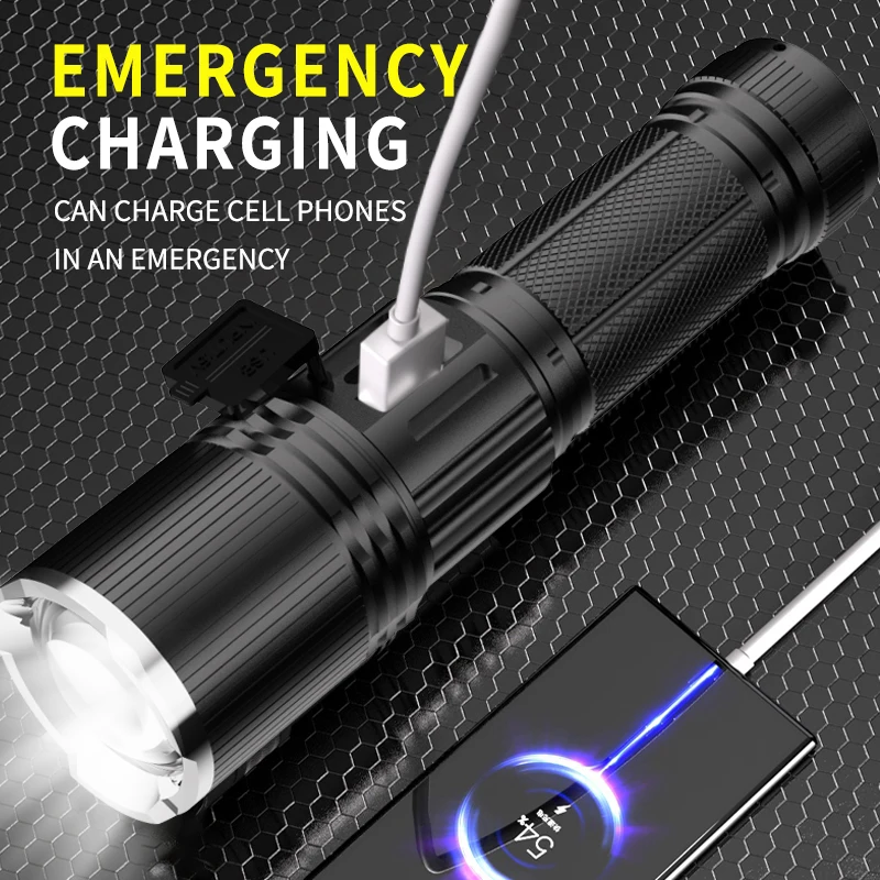 Outdoor Rechargeable LED Aluminum Alloy Flashlight for Emergency Use without Battery