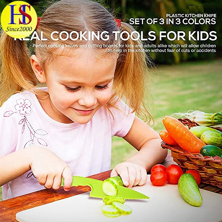 Chinese Cheap Colorful Household 3PCS Plastic Fruit Cutting Kitchen Knife for Kids
