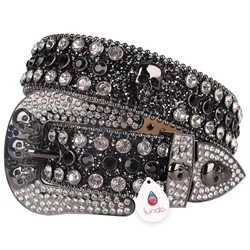Manufacture Custom LOGO Leather Belts Shiny Bling Designer Western Crystal Luxury Bling Bling Rhinestones Belt