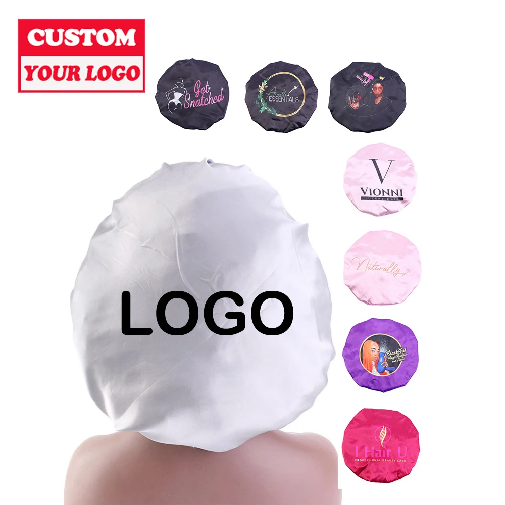 Factory Printed kids Sleeping Silky Shower Cap and Edge Band Designer Silk Bonnet With Custom Logo En Satin Wraps Hair Bonnets