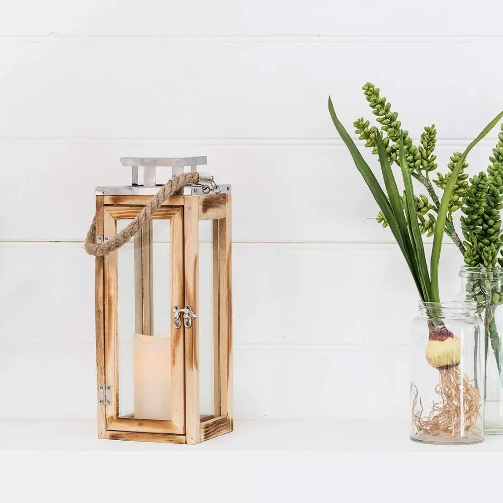 Wooden Battery Operated LED Flameless Candle Lantern for Indoor and Outdoor wedding decoration home accessory lanterns