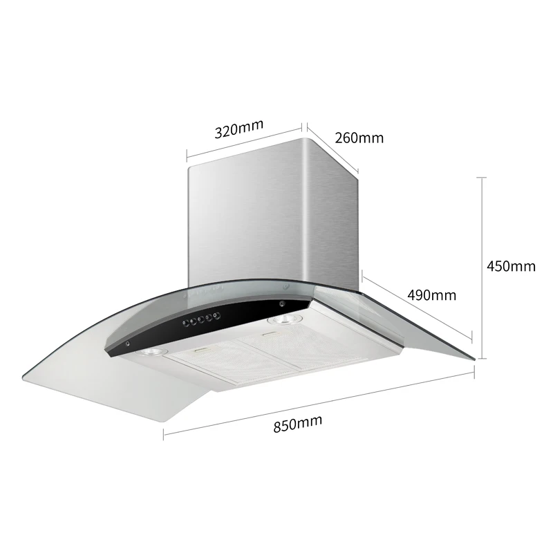 Black panel kitchen chimney aluminum filter kitchen hood screen key switch range hood